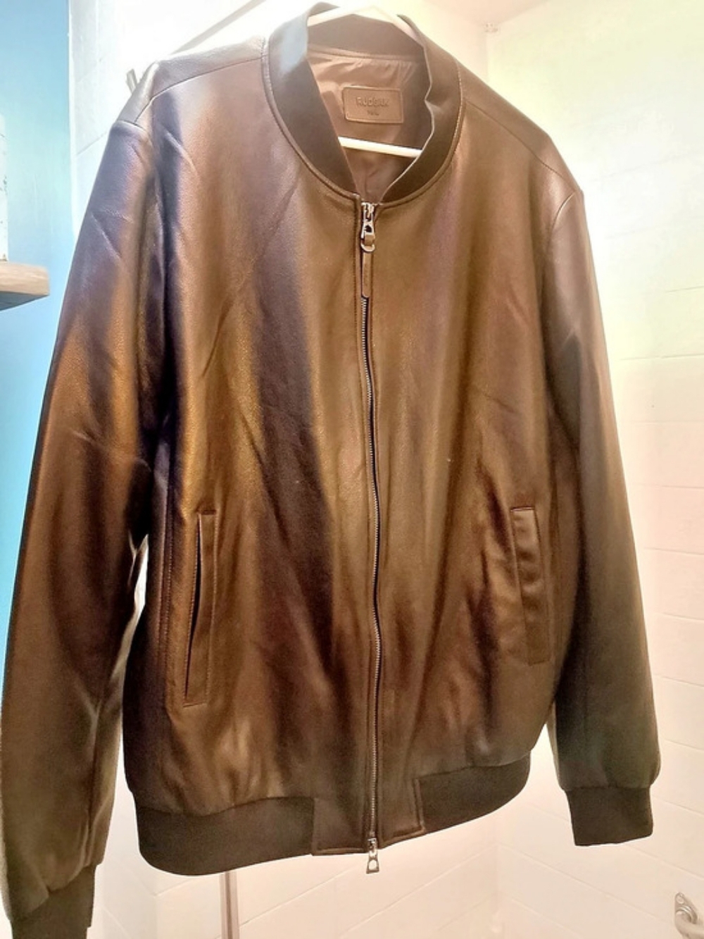 Rudsak Jersey  Leather Bomber Jacket Black XL